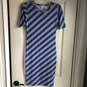 LuLaRoe Gray and Purple Striped Julia Dress